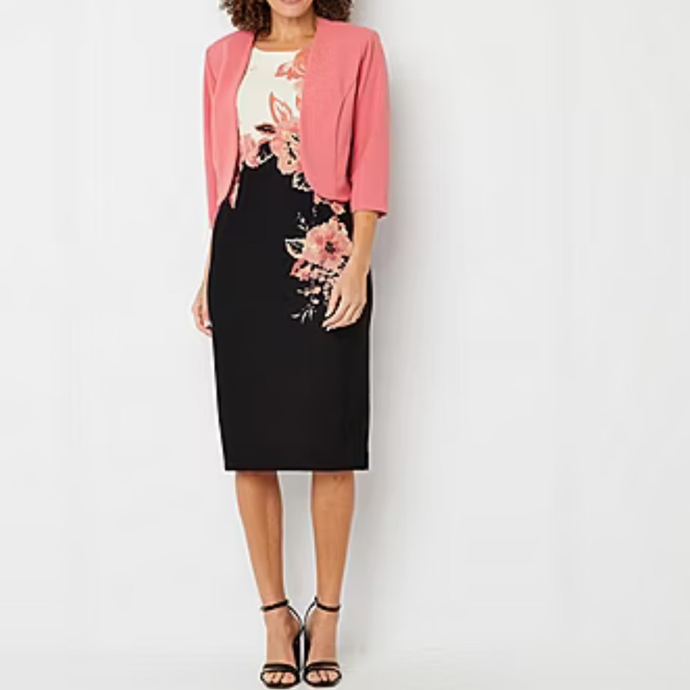 Chic Floral Dress with Pink Jacket